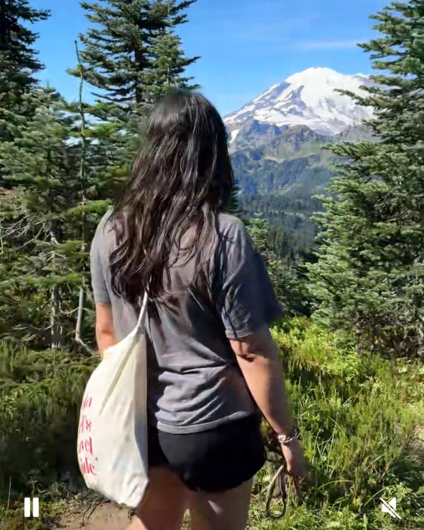 Person hiking with Mount Rainier in the background in Seattle