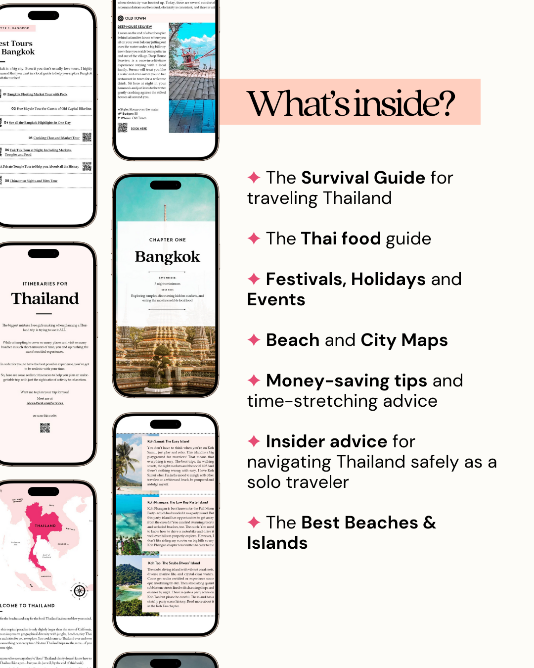 Promotional graphic for a travel guide app with smartphone screens showing app features.