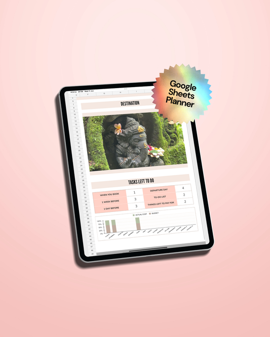 Digital planner on a tablet with a pink background